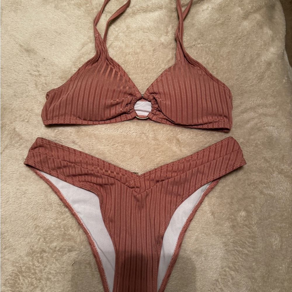 SHEIN Dusty Pink Ribbed Bikini